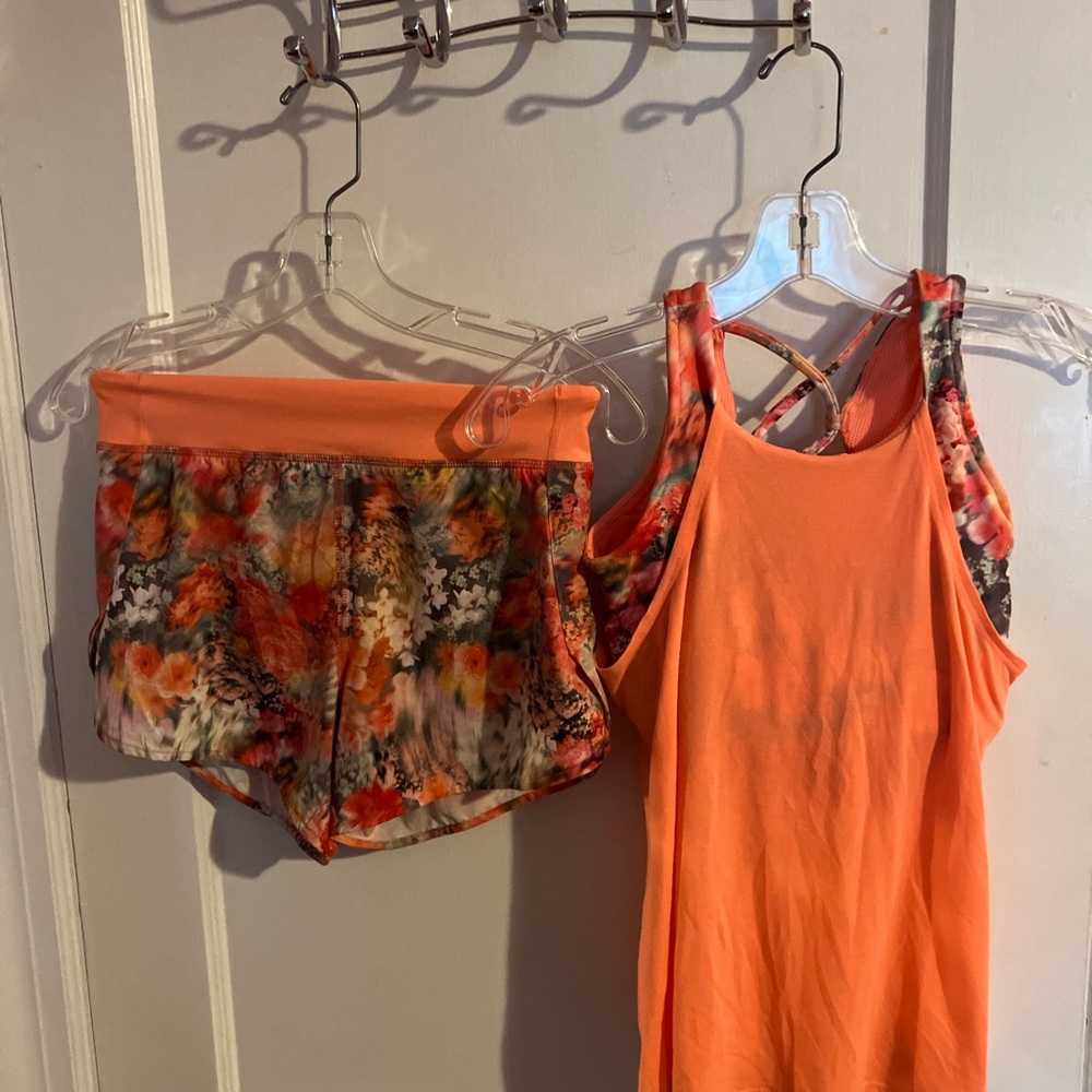 Athleta Kids Orange and Floral workout set